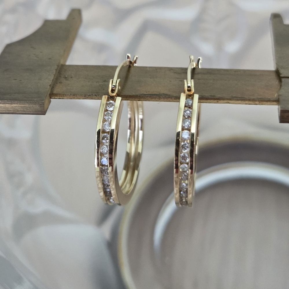 14k YG hoops Diamond Earrings
